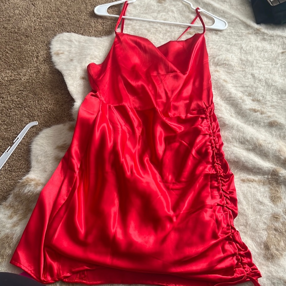 Red silky mini dress